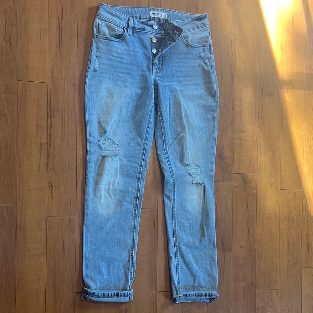 Maurices Light Blue Distressed Boyfriend Jeans